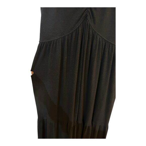 K29 Free People Beach Langley Black Ruffle Shoulder Maxi Dress S Linen Blend - Picture 8 of 10